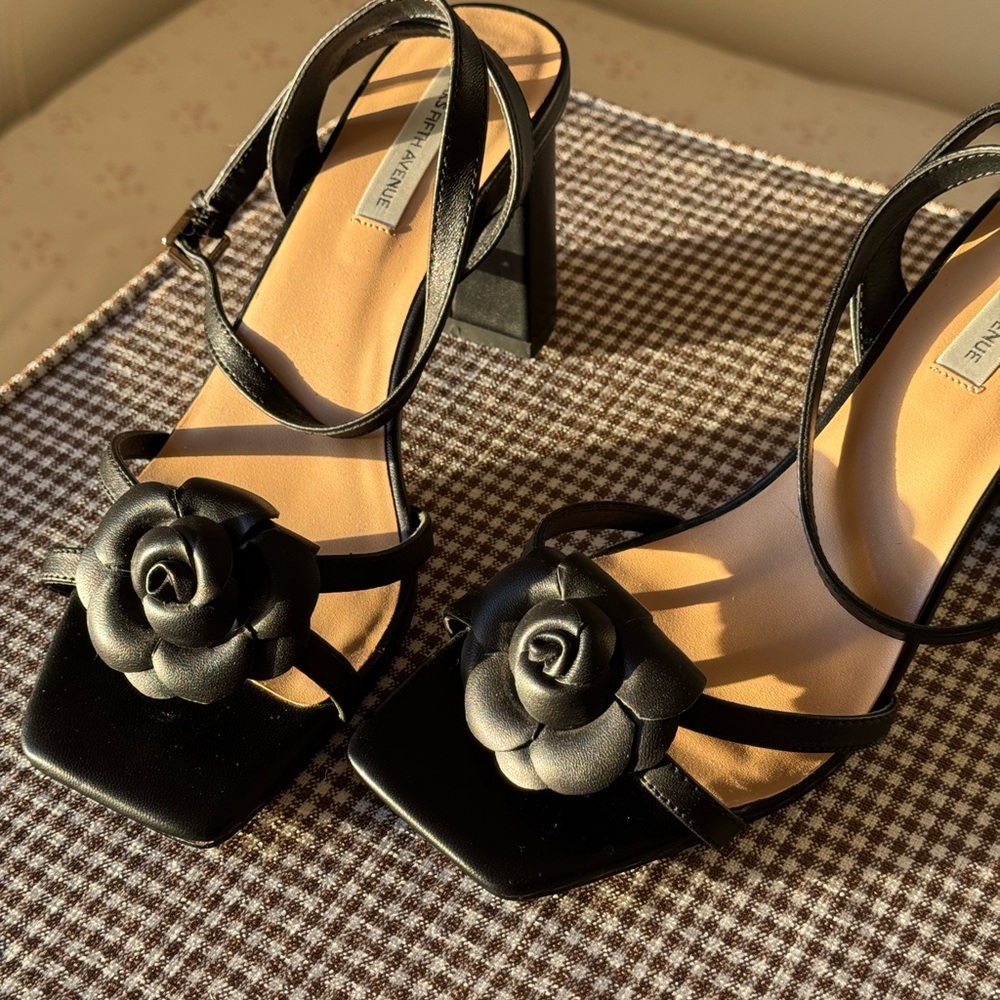 Black Strappy Sandals with Floral Accent